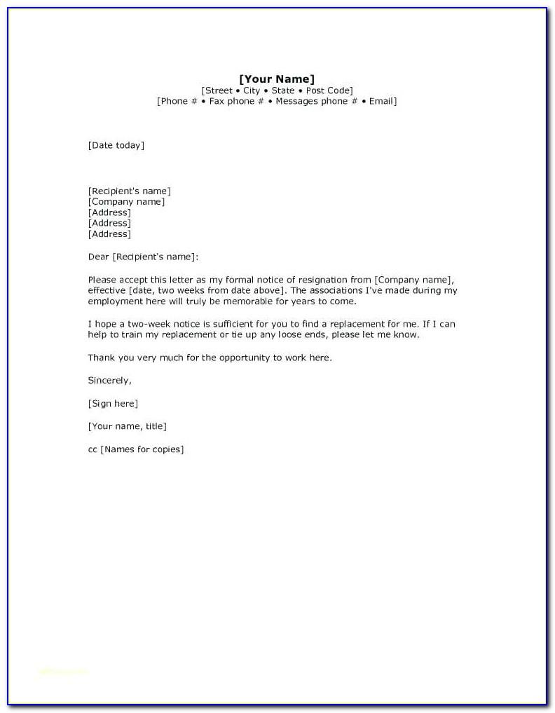 Resignation Letter Template 1 Month Notice Singapore