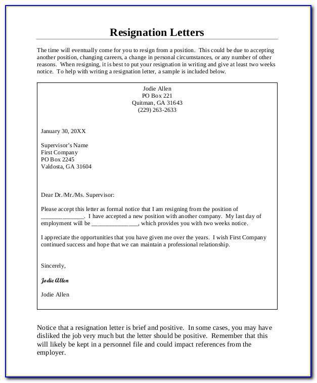 Resignation Letter Template Word 2007