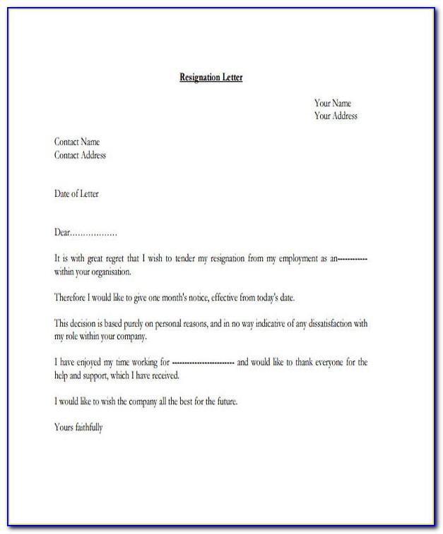 Resignation Letter Word Format Free