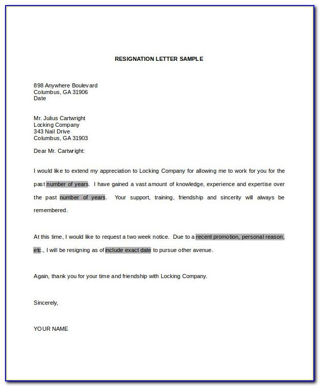Resignation Letters Templates Word