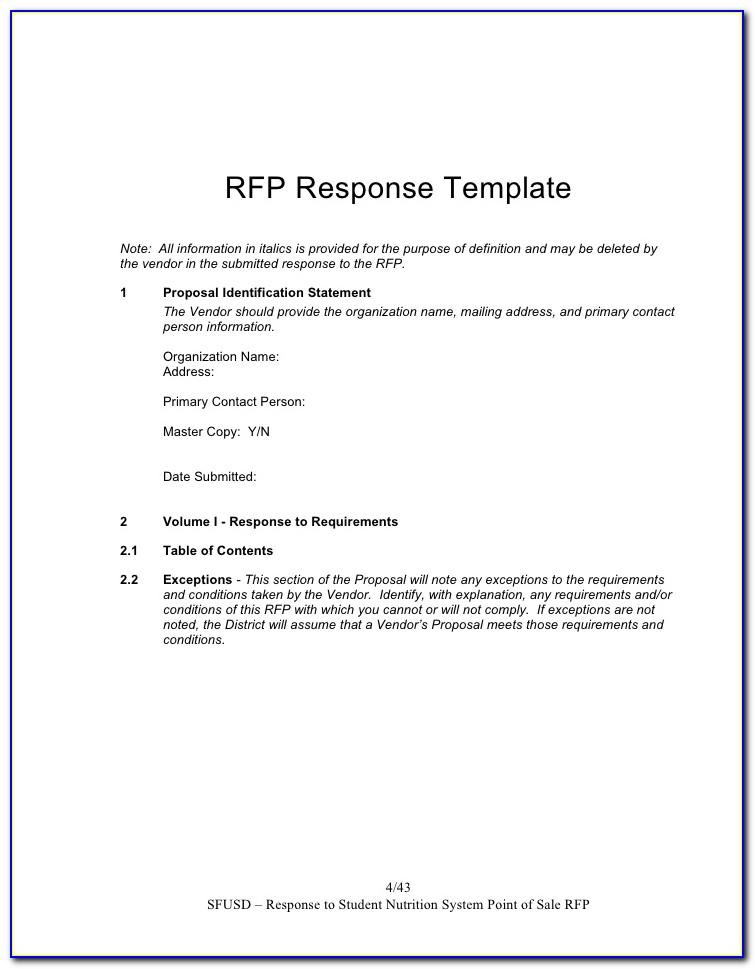 Response To Rfp Template