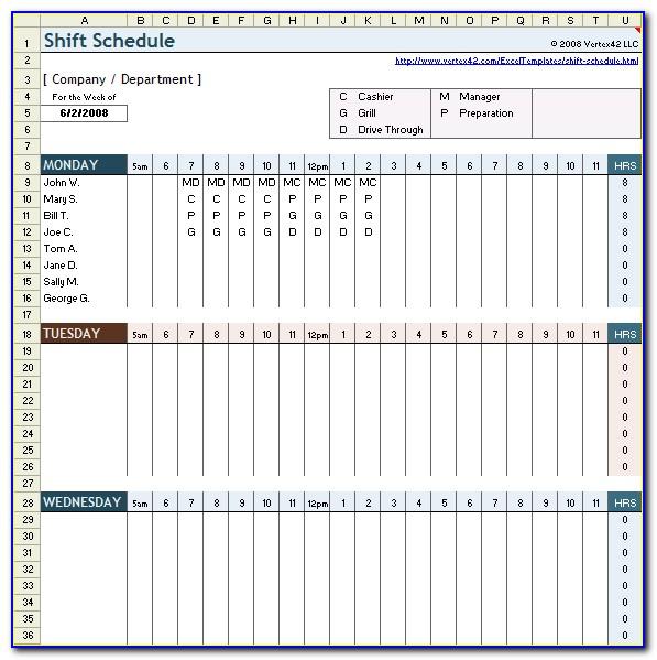 Restaurant Employee Schedule Template Excel