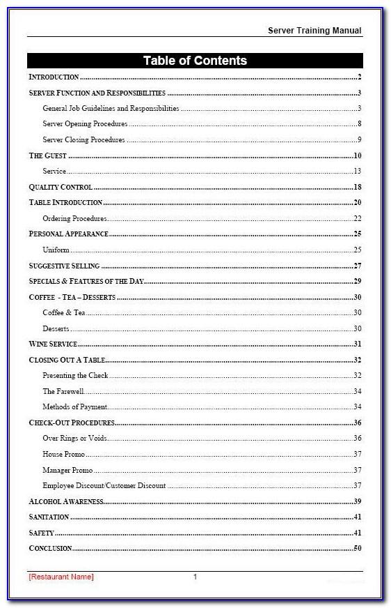 Restaurant Operations Manual Sample