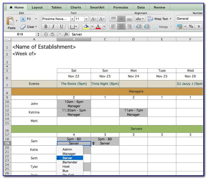 Restaurant Work Schedule Template Excel