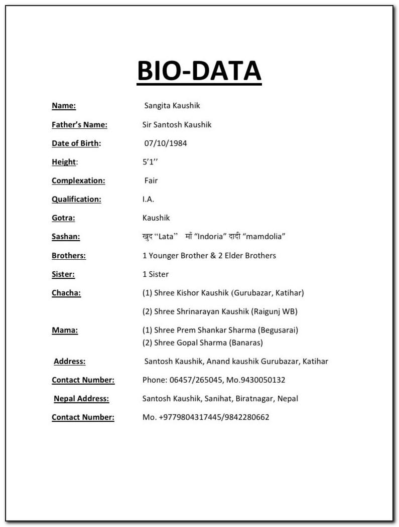 Resume Bio Data Sample