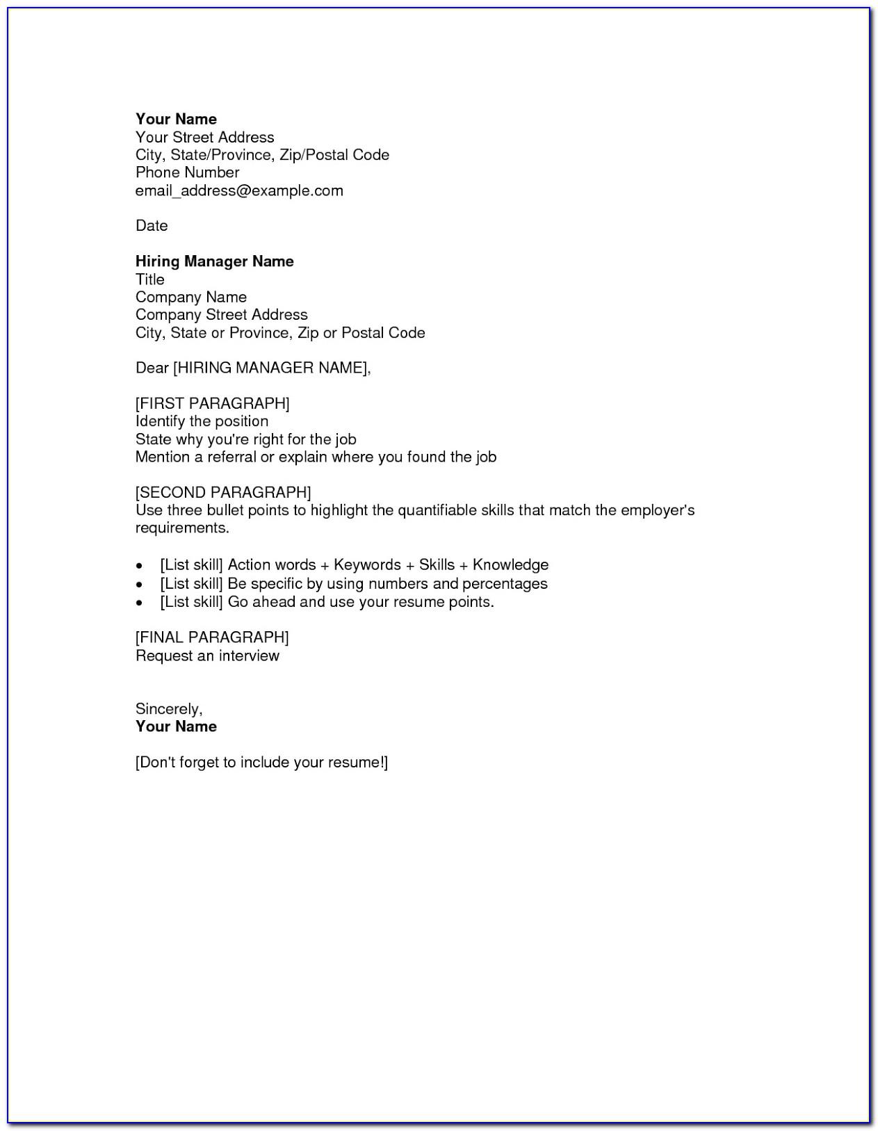 Resume Cover Letter Template Free