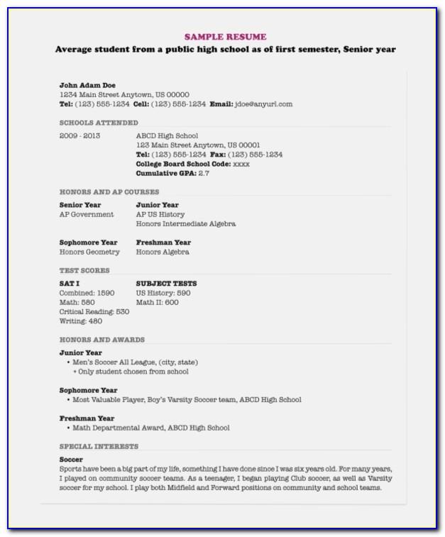 Resume Example For A Student In High School