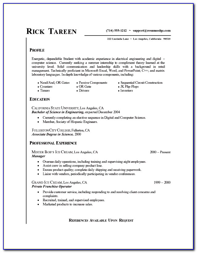 Resume Examples For College Students Seeking Internships