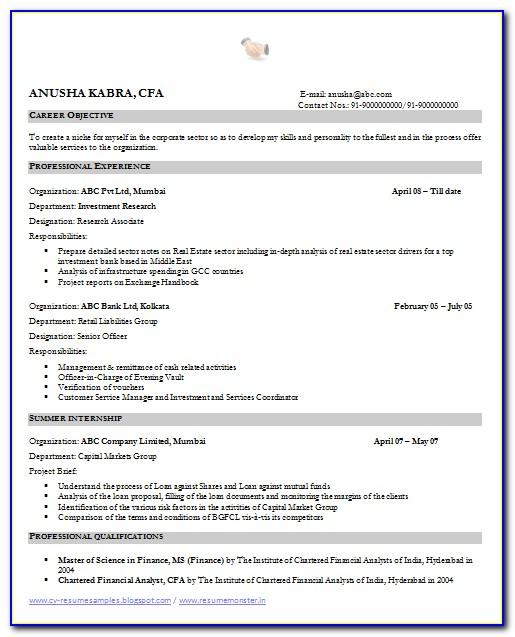 Resume Format For Financial Analyst Fresher