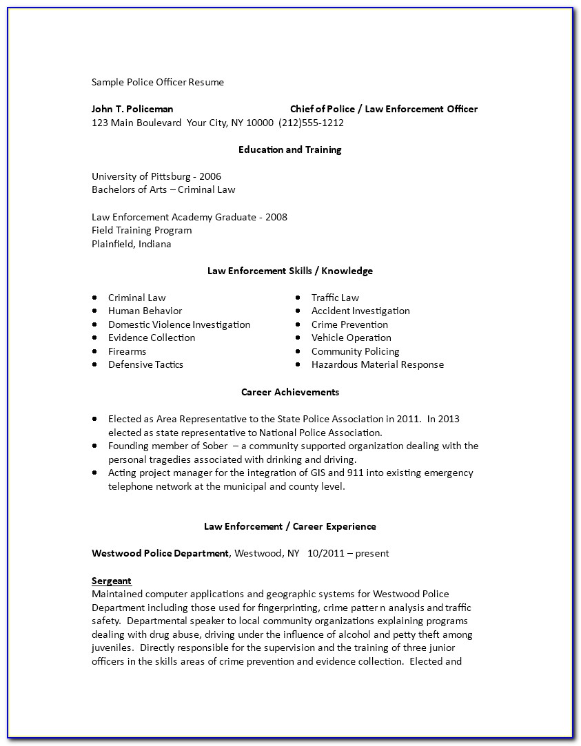 Resume Format For Law Enforcement