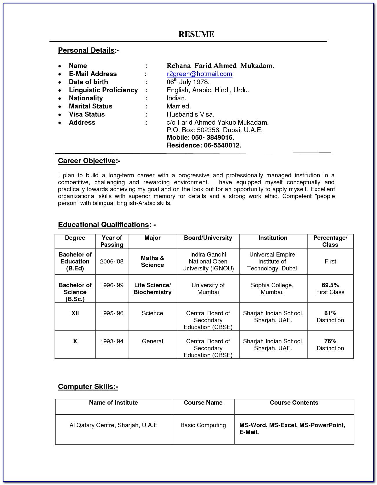 Resume Format For Sales Job Pdf