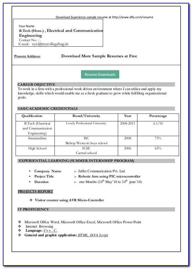Resume Format Free Download In Ms Word 2010