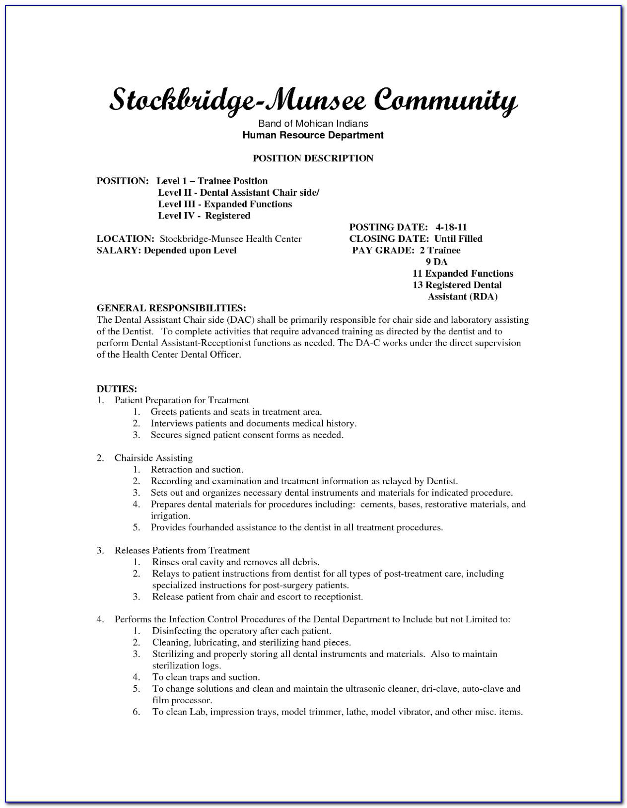 Resume Objective Examples Dental Assistant