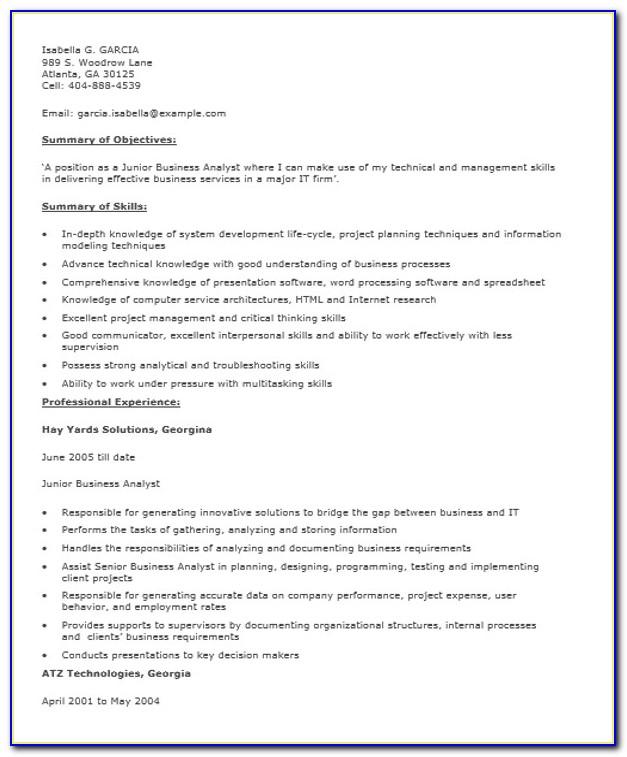 Resume Sample For Financial Analyst