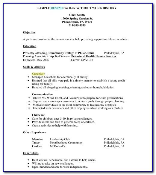 Resume Sample For Someone With No Work Experience