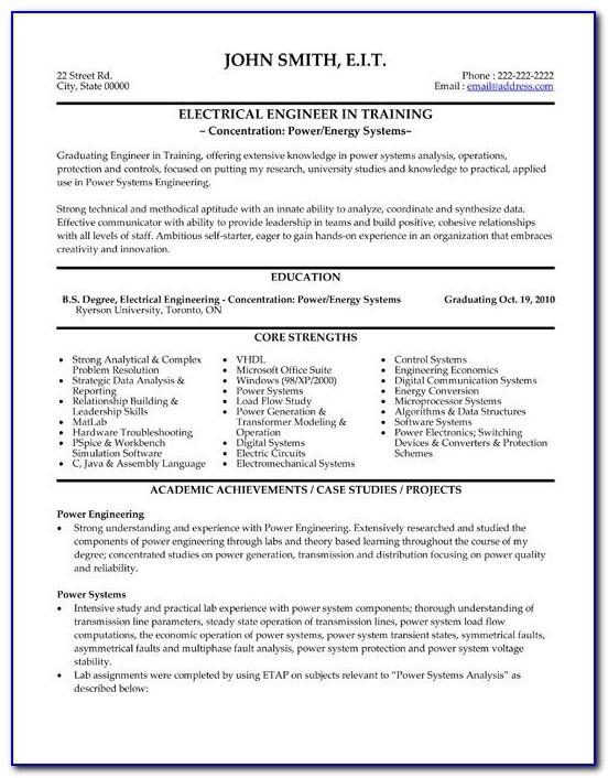 Resume Samples For Electrical Engineer
