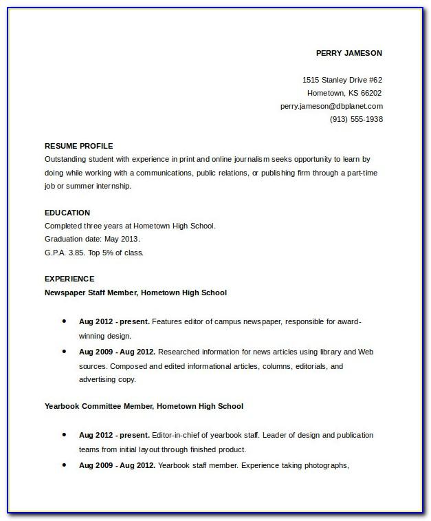 Resume Samples For High School Students Canada