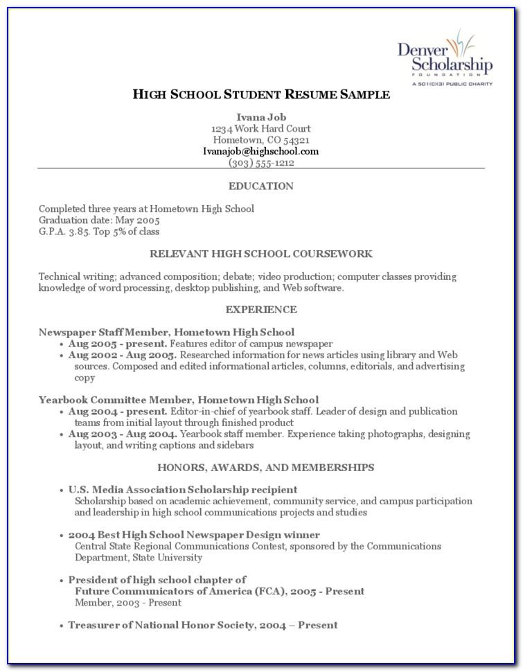 Resume Samples For High School Students With No Experience