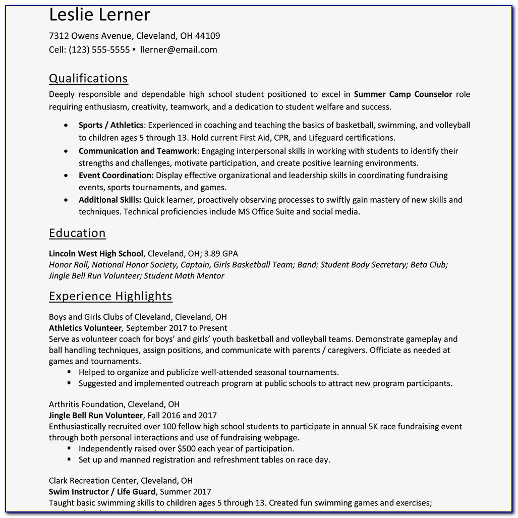 Resume Skills Examples For Highschool Students