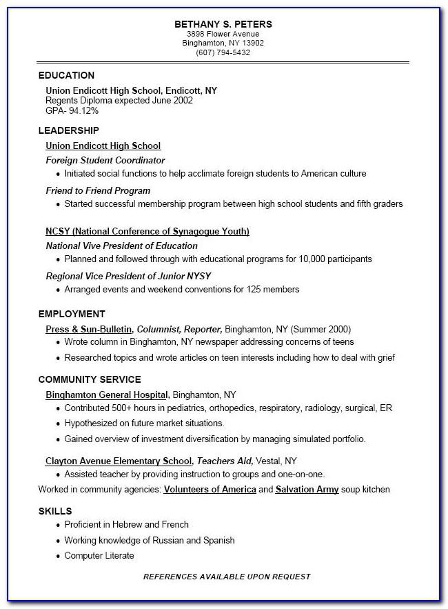 Resume Template For College Application