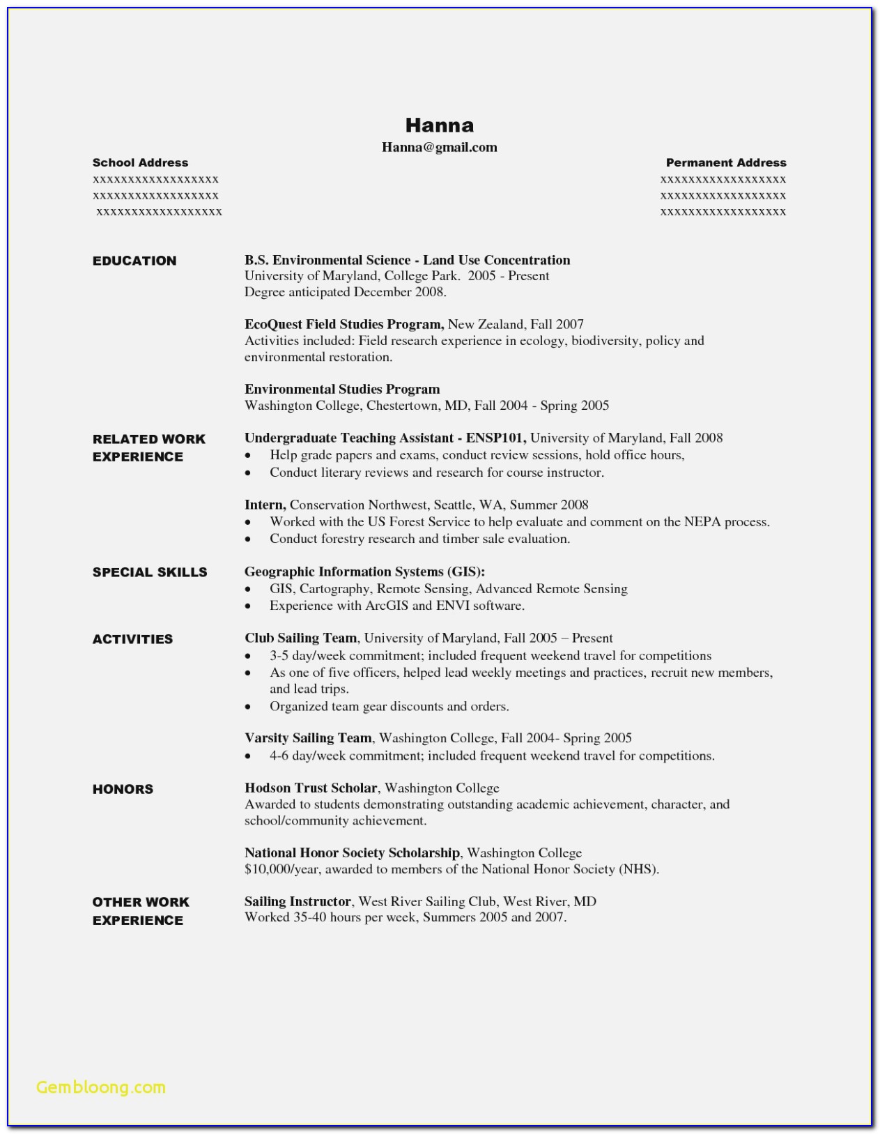Resume Template For College Applications Free