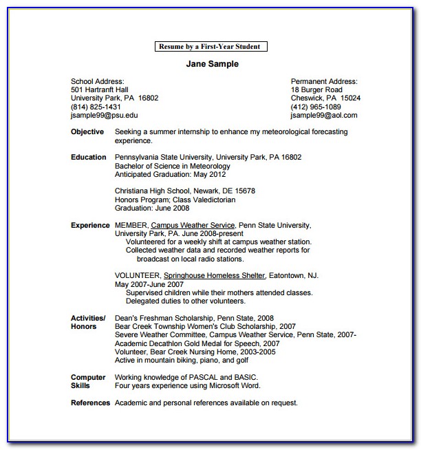 Resume Template For College Student Microsoft Word