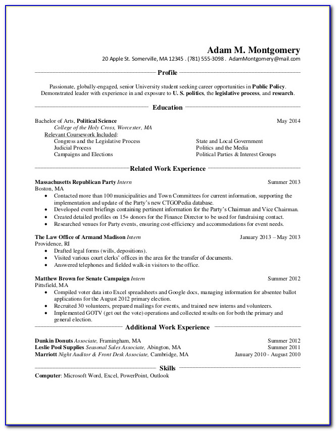 Resume Template For College Students With No Work Experience