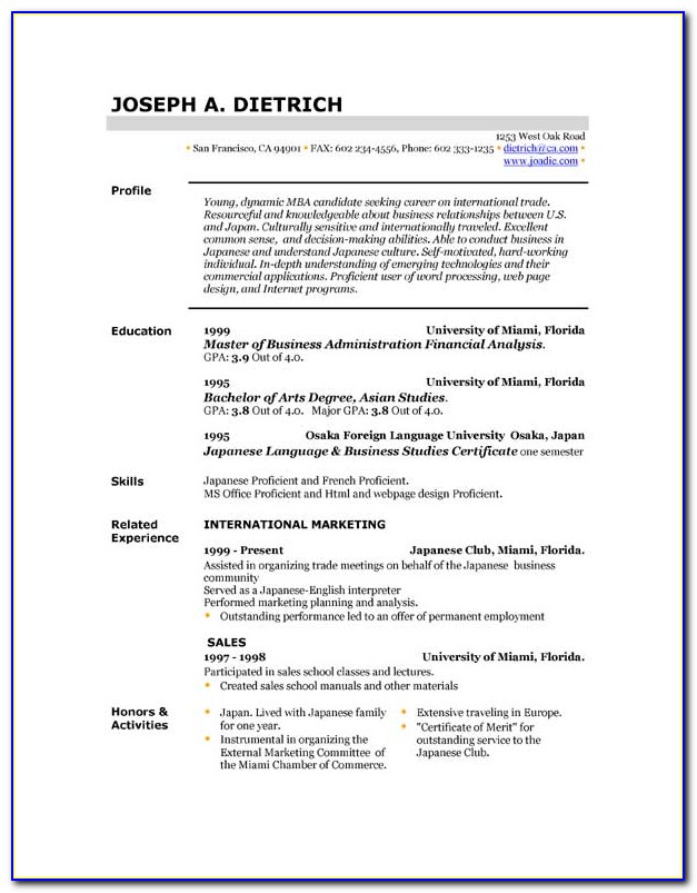 Resume Template For Free Download