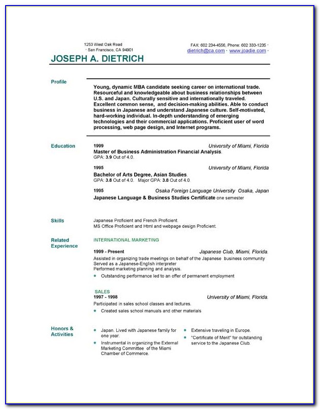 Resume Template For Free Word
