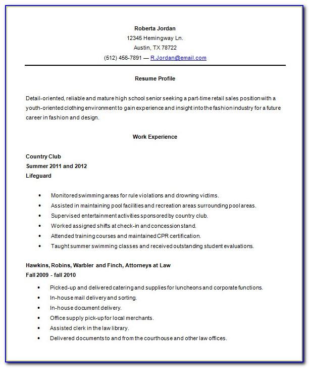 Resume Template For High School Student Doc