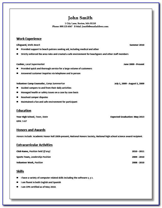 Resume Template For High School Student First Job