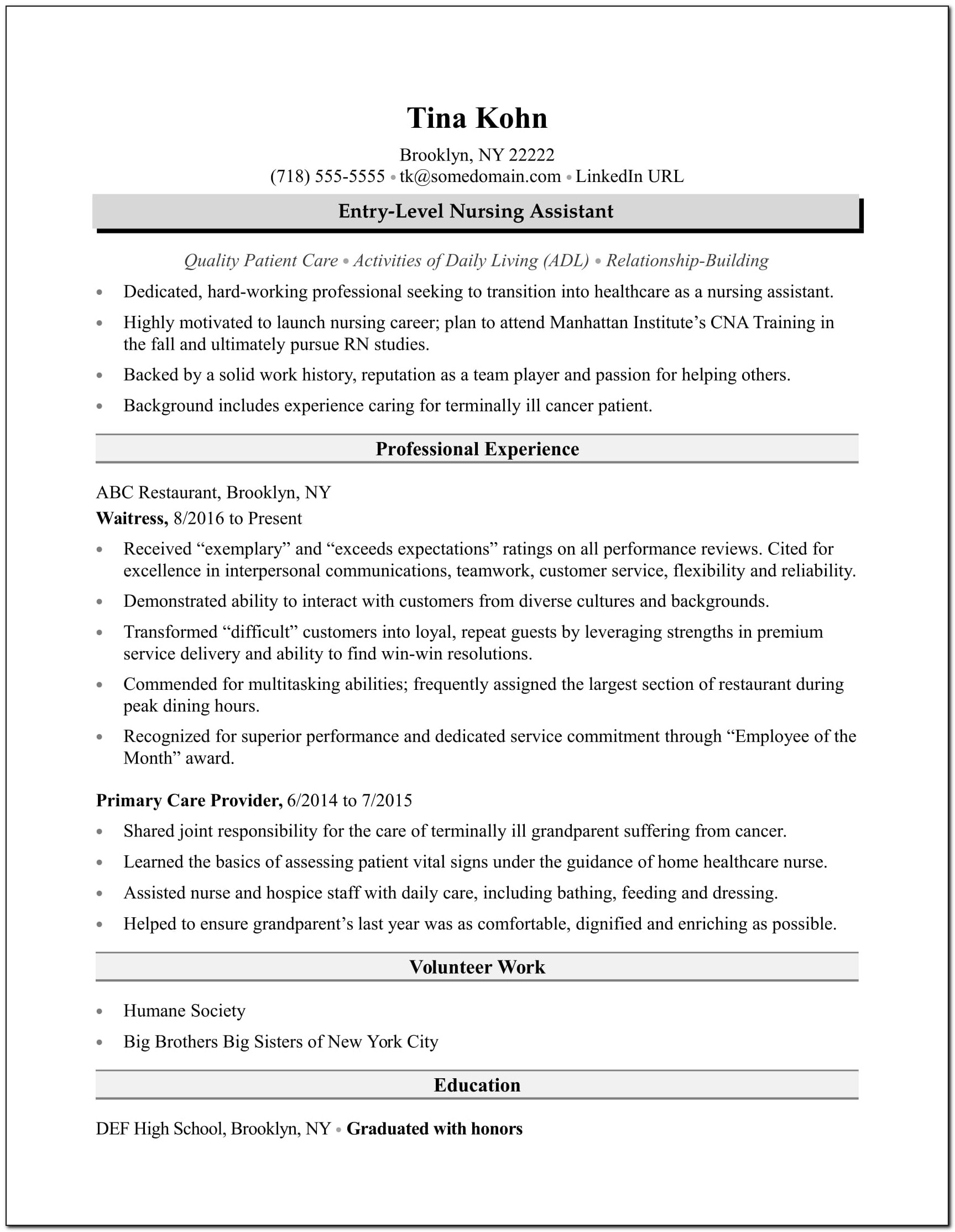 Resume Template For Nurses Aide