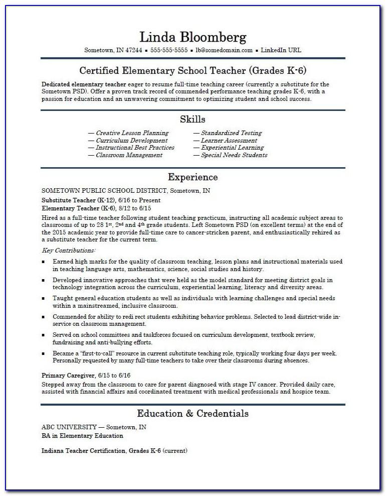 Resume Template For Teacher