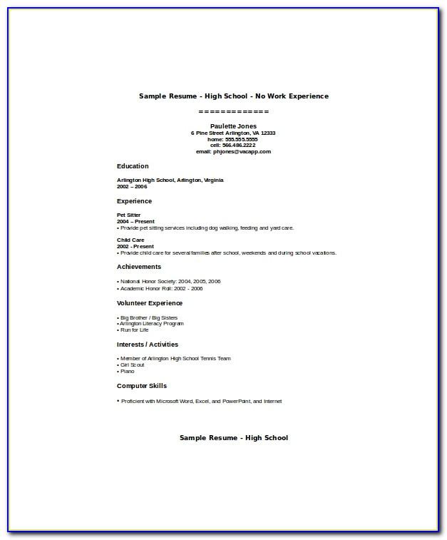 Resume Template For Teenager With No Work Experience