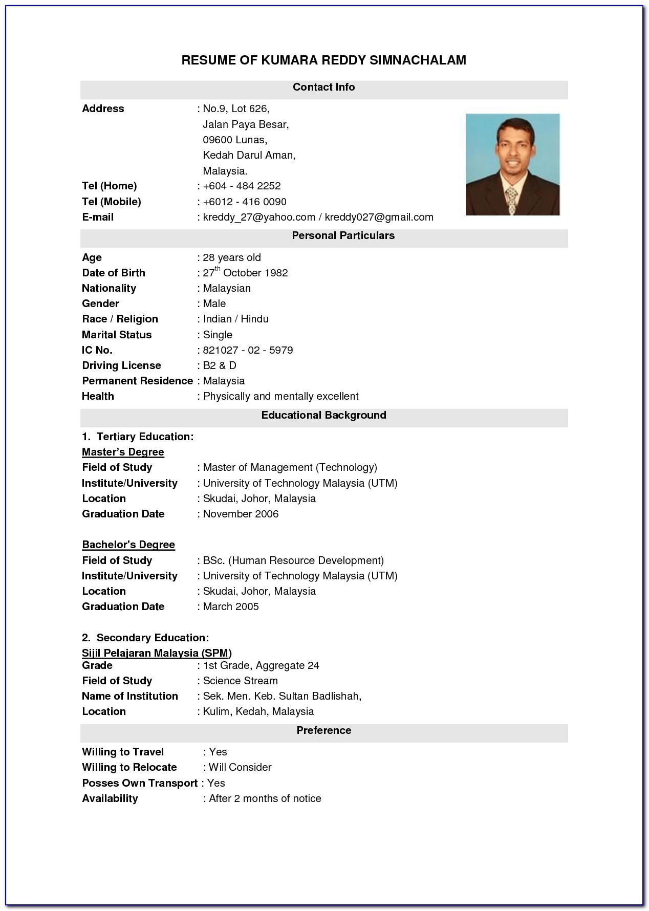 Resume Template Word Download Malaysia