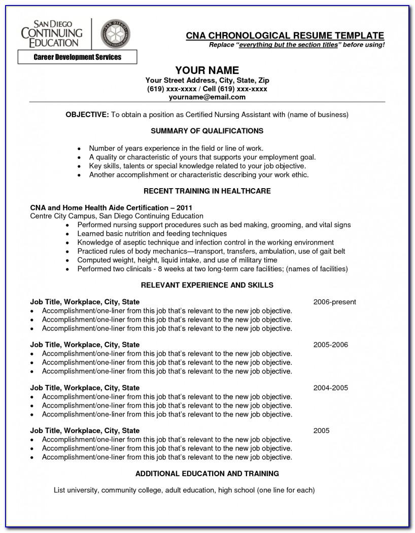 Resume Templates For Certified Nursing Assistant