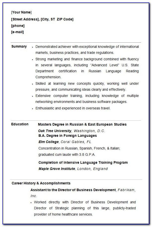 Resume Templates For College Grads