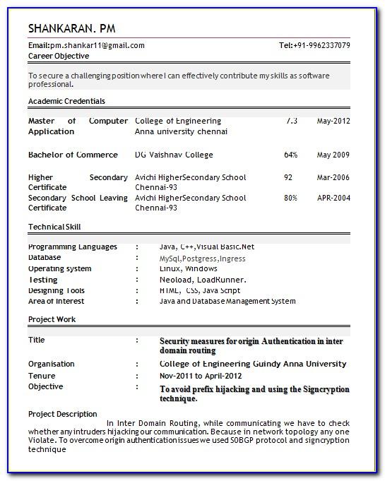 Resume Templates For Freshers 2017
