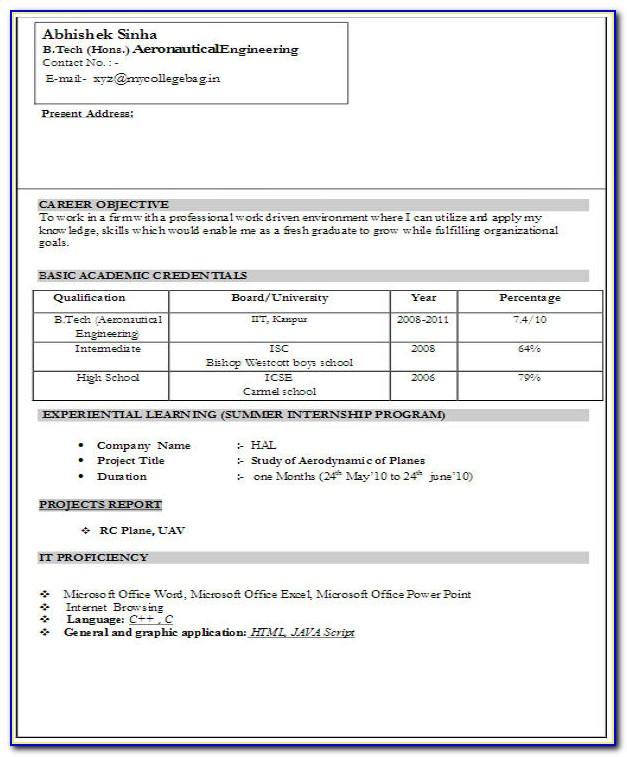 Resume Templates For Freshers Pdf