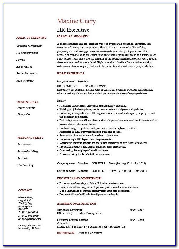 Resume Templates For Hotel Receptionist