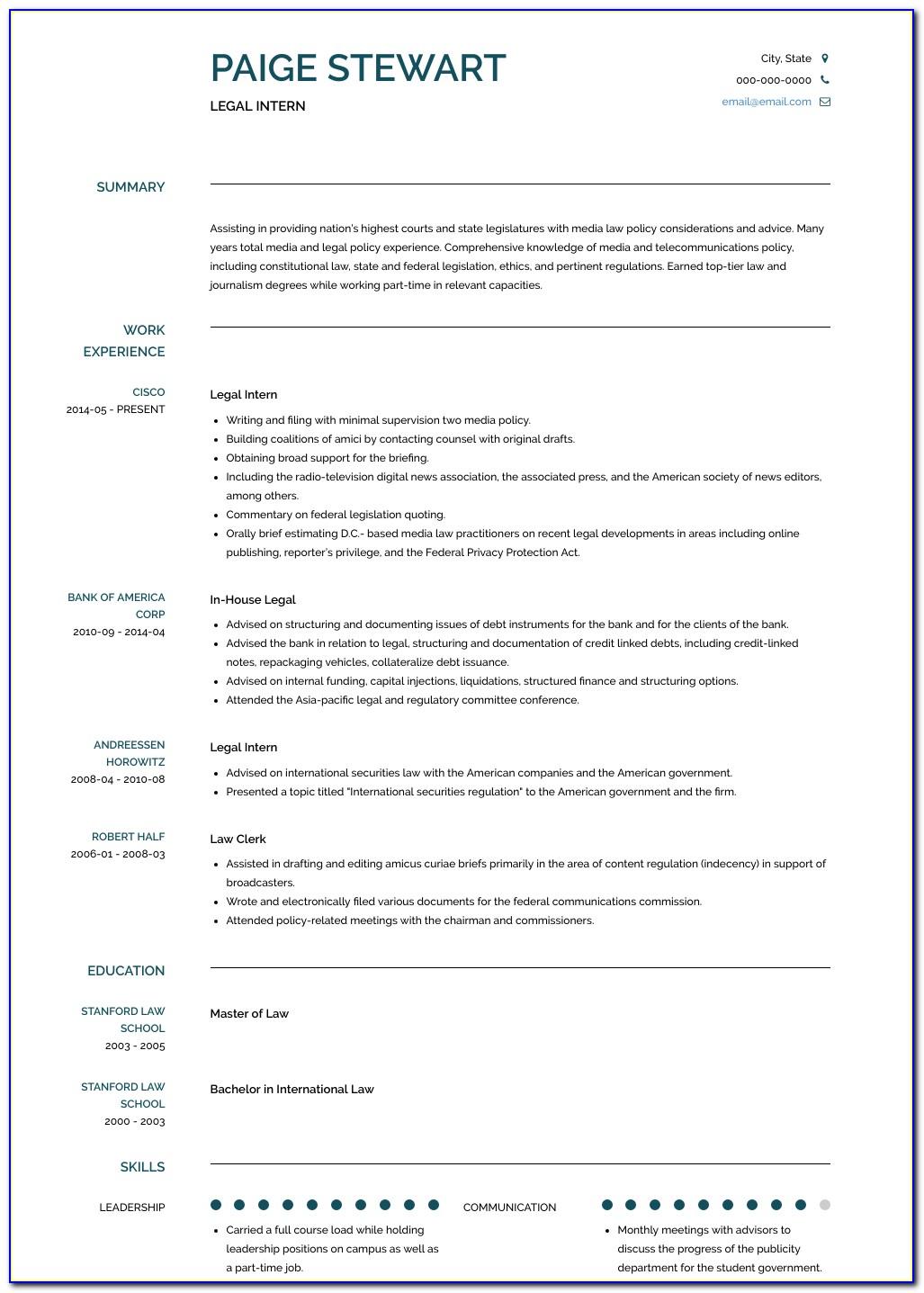 Resume Templates For Law Internships
