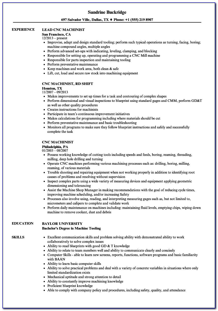 Resume Templates For Machinist