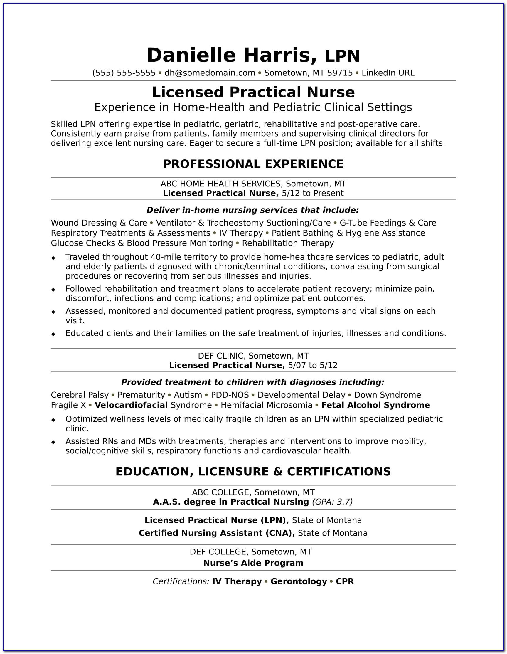 Resume Templates For Nurses Lpn
