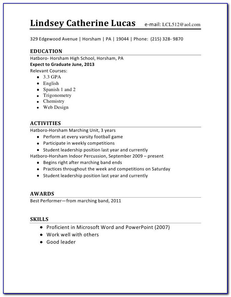 Resume Templates For Recent College Graduate With No Experience