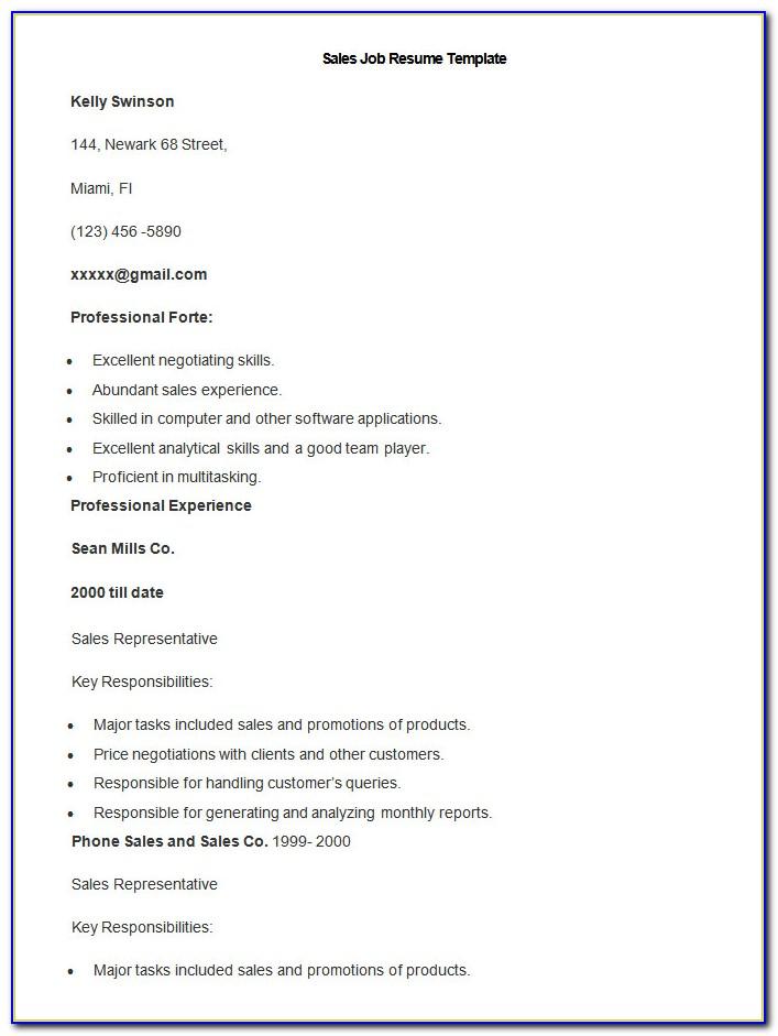 Resume Templates For Sales Jobs