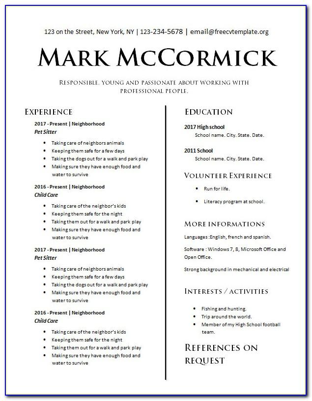 Resume Templates For Teenagers