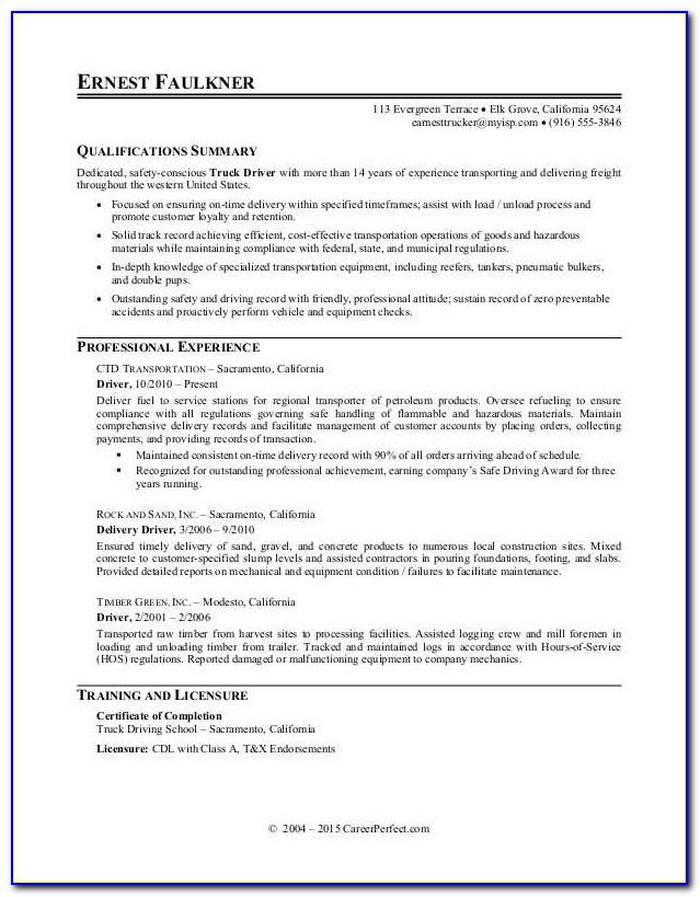 Resume Templates For Truck Drivers