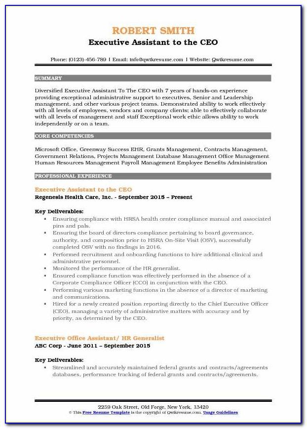 Sample Resume For Executive Assistant To Director