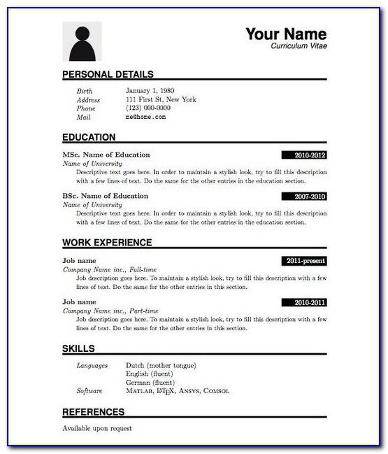 Simple Resume Template Pdf Free Download