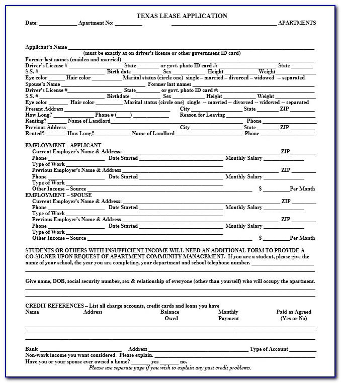 Texas Association Of Realtors Residential Lease Application Form
